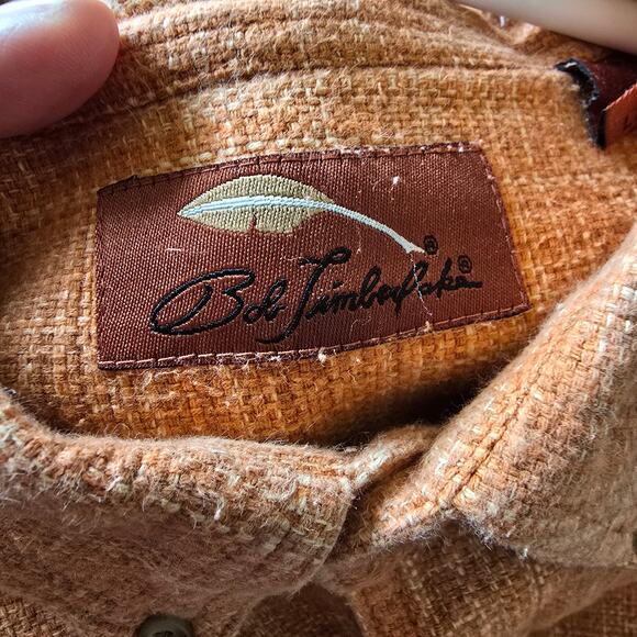 Bob Timberlake Shirt Men’s Button Up LT Org Brush Popper Lumberjack Plaid Weave - Picture 5 of 5